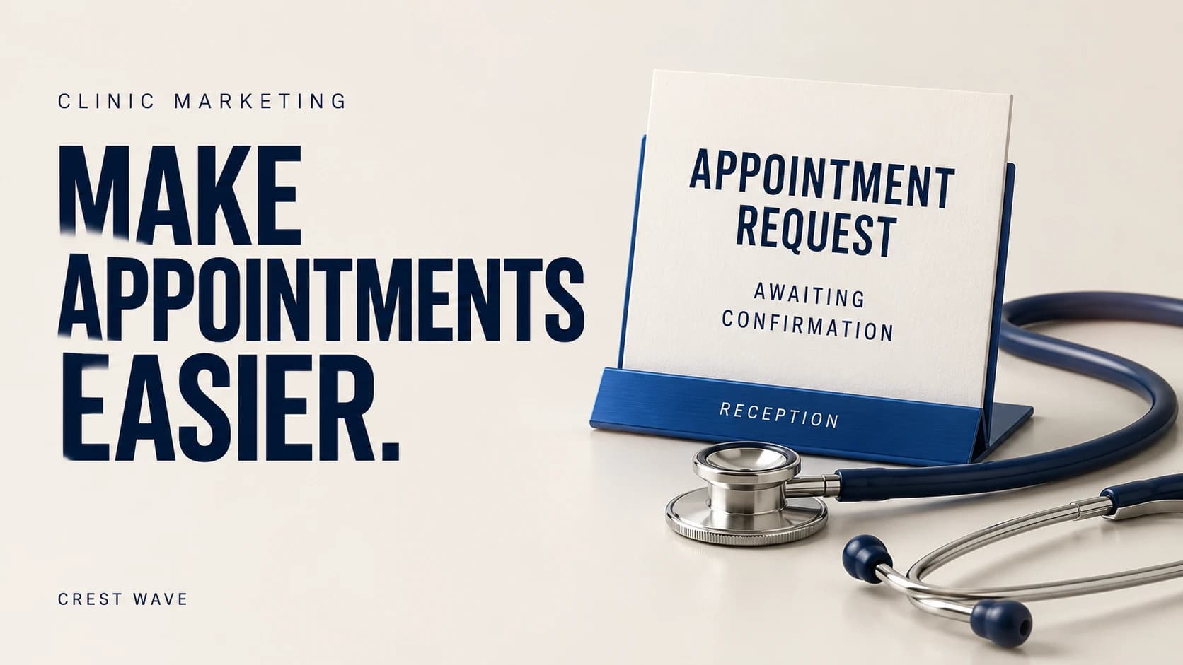 Clinic reception desk beside an appointment request and booking calendar